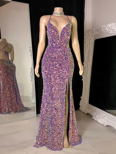 Sheath/Column V-neck Sparkly Sequin Prom Dresses #UKM020116125