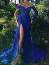 Sheath/Column Off-the-shoulder Sparkly Sequin Prom Dresses With Ruched #UKM020116132