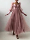 Ball Gown/Princess V-neck Tulle Ankle-length Prom Dresses #UKM020116145