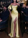 Sheath/Column Off-the-shoulder Satin Sweep Train Evening Dresses With Beading PT020116147