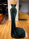 Sheath/Column V-neck Silk-like Satin Sweep Train Beading Prom Dresses #UKM020116154