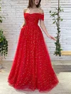 Ball Gown Off-the-shoulder Tulle Sweep Train Prom Dresses #UKM020116178