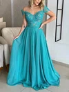 A-line Off-the-shoulder Chiffon Floor-length Prom Dresses With Lace #UKM020116181