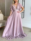 A-line V-neck Chiffon Floor-length Lace Prom Dresses #UKM020116182