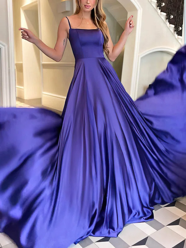 Ball Gown Square Neckline Silk-like Satin Sweep Train Prom Dresses #UKM020116184