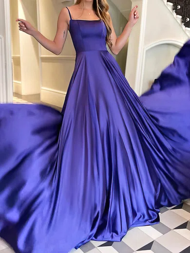 Ball Gown Square Neck Satin Prom Dresses With Ruched #UKM020116184