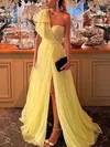 Ball Gown One Shoulder Tulle Sweep Train Bow Prom Dresses #UKM020116188