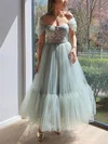 Ball Gown Off-the-shoulder Tulle Ankle-length Ruffles Prom Dresses #UKM020116200