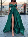 Ball Gown Off-the-shoulder Satin Floor-length Pockets Prom Dresses #UKM020116208