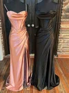 Sheath/Column Sweetheart Silk-like Satin Sweep Train Ruffles Prom Dresses #UKM020116223