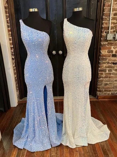Mermaid One Shoulder Sparkly Sequin Prom Dresses #UKM020116275