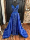 Ball Gown V-neck Organza Sequined Sweep Train Prom Dresses With Split Front #UKM020116292