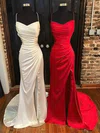Sheath/Column V-neck Satin Prom Dresses With Ruched #UKM020116301