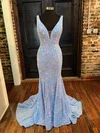 Mermaid V-neck Backless Sparkly Sequin Prom Dresses #UKM020116319