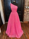 Ball Gown One Shoulder Sequined Sweep Train Prom Dresses With Ruffles #UKM020116329