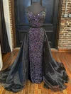 Ball Gown Off-the-shoulder Organza Sequined Sweep Train Prom Dresses With Split Front #UKM020116346