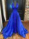 Ball Gown V-neck Organza Sequined Sweep Train Sashes / Ribbons Prom Dresses #UKM020116357