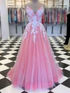 Ball Gown V-neck Tulle Floor-length Appliques Lace Prom Dresses #UKM020116411