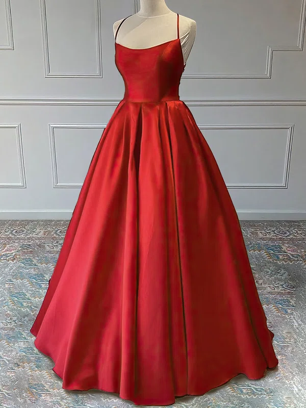Ball Gown Scoop Neck Satin Floor-length Prom Dresses #UKM020116414