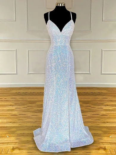 Sheath/Column V-neck Sparkly Sequin Prom Dresses #UKM020116424
