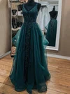 Ball Gown V-neck Tulle Floor-length Appliques Lace Prom Dresses #UKM020116427