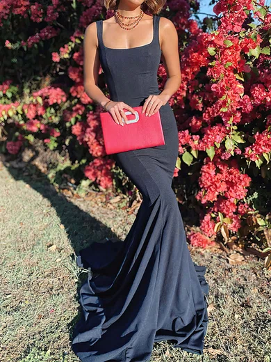 Trumpet/Mermaid Square Neckline Stretch Crepe Sweep Train Evening Dresses PT020116446