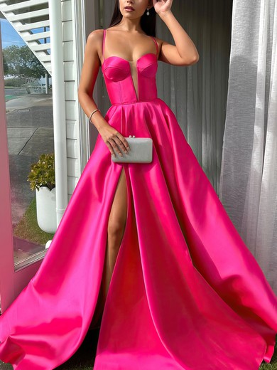 Ball Gown Sweetheart Satin Sweep Train Split Front Prom Dresses #UKM020116479