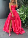 Ball Gown Sweetheart Satin Sweep Train Prom Dresses With Split Front #UKM020116482