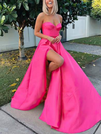 Ball Gown Sweetheart Satin Sweep Train Prom Dresses With Split Front #UKM020116485