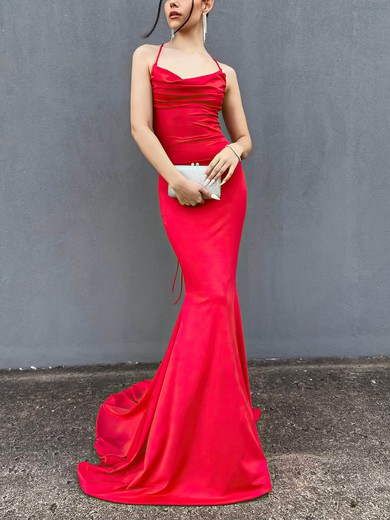 Sheath/Column Cowl Neck Jersey Sweep Train Ruffles Prom Dresses #UKM020116488