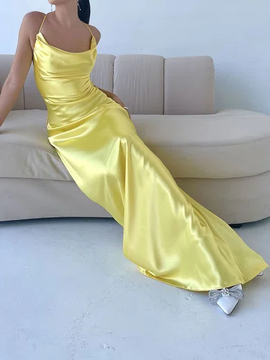 Sheath/Column Cowl Neck Floor-length Satin Prom Dresses #UKM020116499