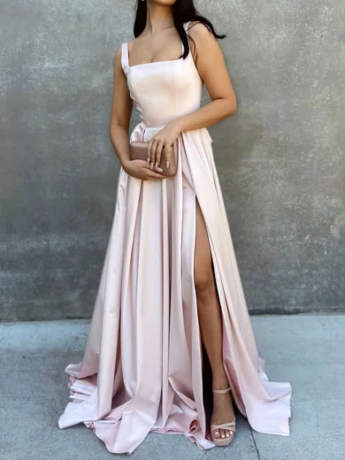 Ball Gown Square Neck Backless Satin Prom Dresses #UKM020116511