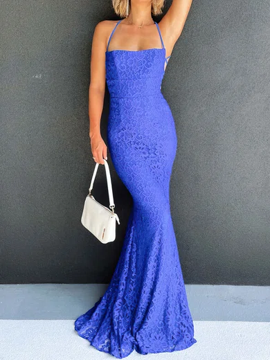 Sheath/Column Square Neckline Lace Sweep Train Evening Dresses PT020116518