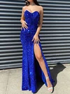 Sheath/Column Sweetheart Velvet Sequins Sweep Train Split Front Prom Dresses #UKM020116519