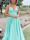 Ball Gown V-neck Shimmer Crepe Sweep Train Prom Dresses #UKM020116539