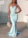 Trumpet/Mermaid V-neck Silk-like Satin Sweep Train Prom Dresses #UKM020116562