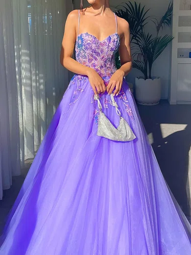 Ball Gown Sweetheart Tulle Prom Dresses With Appliques #UKM020116570