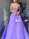 Ball Gown Sweetheart Tulle Sweep Train Prom Dresses With Appliques Lace #UKM020116570