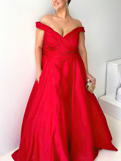 Ball Gown Off-the-shoulder Satin Sweep Train Ruffles Prom Dresses #UKM020116584