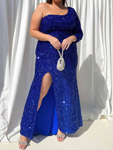 Sheath/Column One Shoulder Sparkly Velvet Sequin Prom Dresses #UKM020116587
