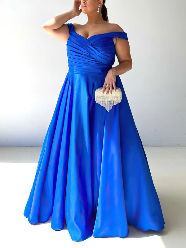 Ball Gown Off-the-shoulder Satin Floor-length Ruffles Prom Dresses #UKM020116588