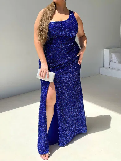 Sheath/Column One Shoulder Sparkly Velvet Sequin Prom Dresses #UKM020116590
