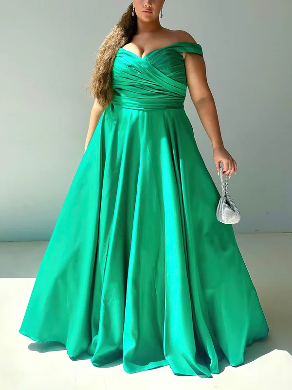 Ball Gown Off-the-shoulder Satin Floor-length Ruffles Prom Dresses #UKM020116597