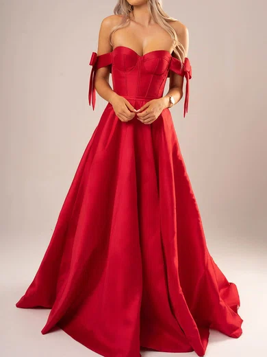 Ball Gown Off-the-shoulder Satin Corset Prom Dresses With Bow #UKM020116600