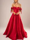 Ball Gown Off-the-shoulder Satin Sweep Train Bow Prom Dresses #UKM020116600