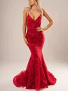 Sheath/Column V-neck Lace Sweep Train Appliques Lace Prom Dresses #UKM020116601