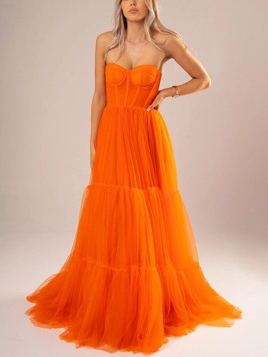 Ball Gown Sweetheart Tulle Sweep Train Prom Dresses #UKM020116610