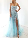 Ball Gown Sweetheart Tulle Sweep Train Appliques Lace Prom Dresses #UKM020116619