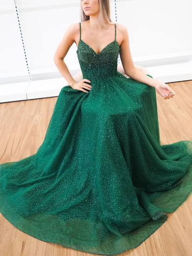 Ball Gown V-neck Glitter Sweep Train Prom Dresses #UKM020116666