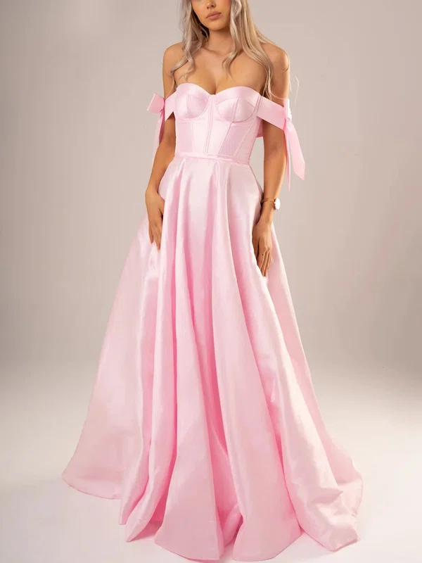 Ball Gown Off-the-shoulder Satin Sweep Train Bow Prom Dresses #UKM020116683